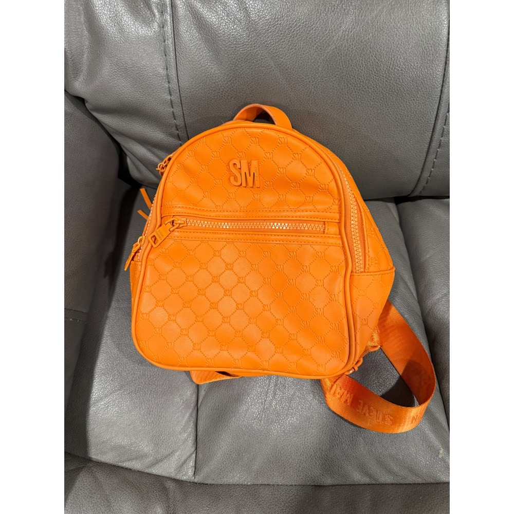Steve Madden Orange Quilted Monogram Mini Backpack Adjustable Straps Tassel